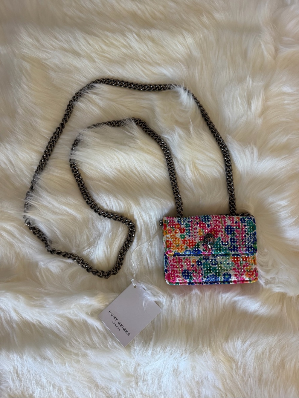 Kurt Geiger Micro Kensington Floral Rhinestone Eagle Crossbody Bag